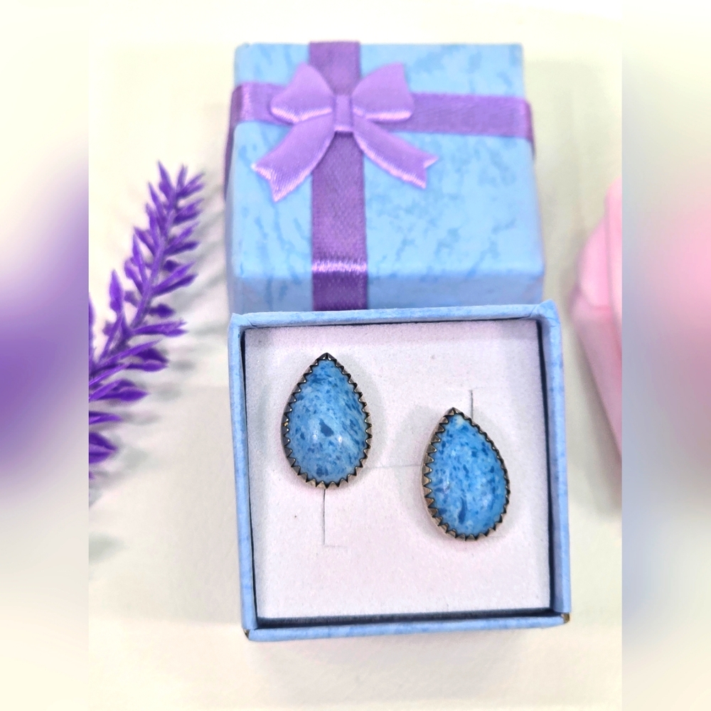 Elegant Denim Blue Teardrop Earrings